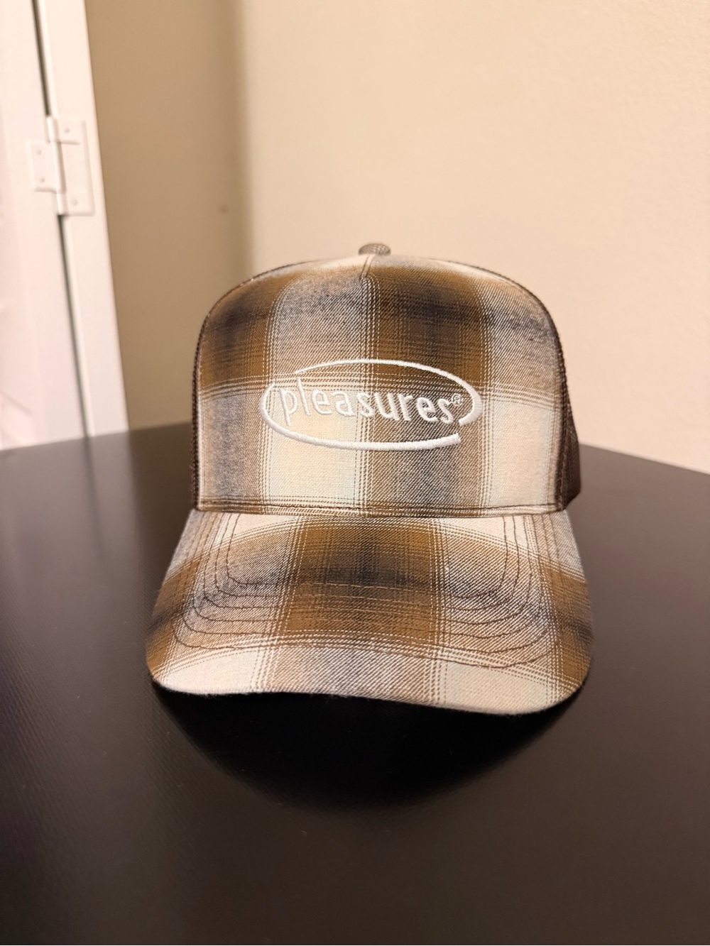 Pleasures Plaid Brown Trucker Hat